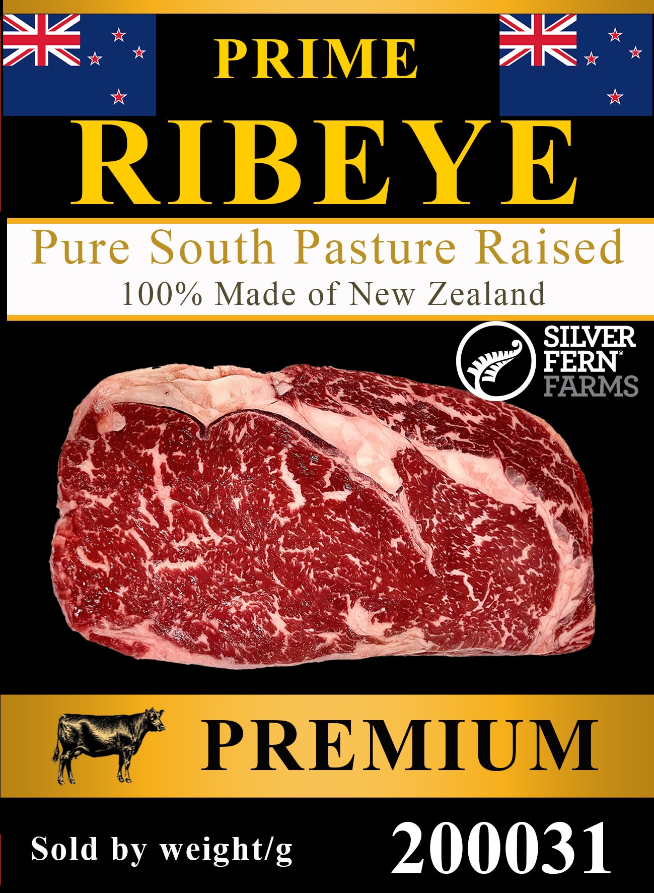 NZ Silver Ferns beef PRIME Ribeye approx 320g 3cm thick