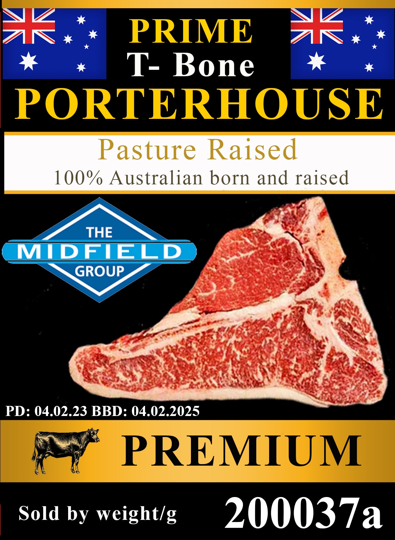 Midfield AUS PRIME Porterhouse T Bone steak 550g