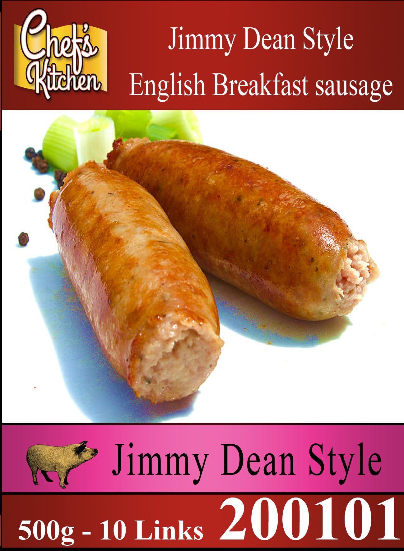 Gourmet Herb English Breakfast Sausage - Pork (thin) (10 links per 500g) – ไส้กรอกสำหรับมื้อเช้า