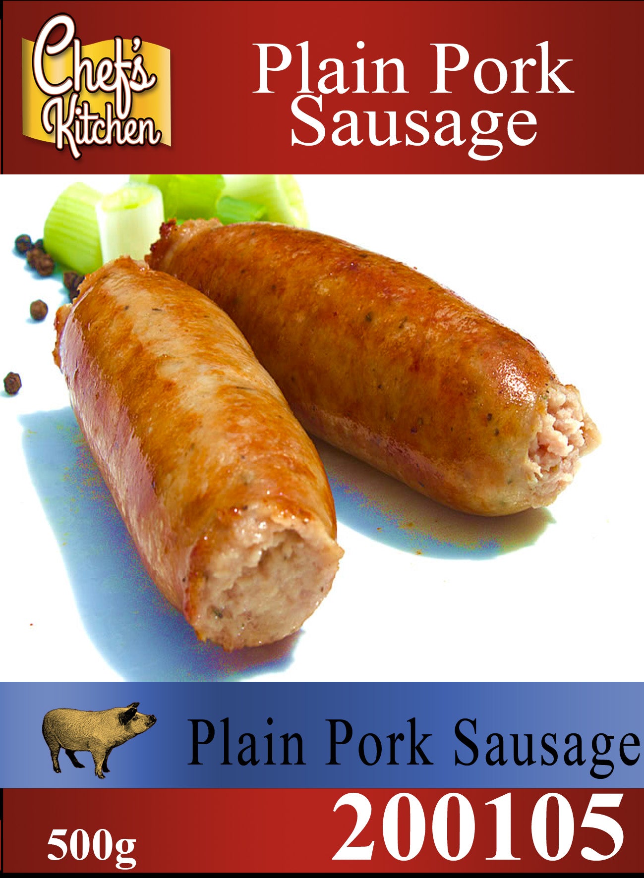 Plain Pork Sausage (thin) – (10 links per 500g) ไส้กรอก หมู แบบธรรมดา