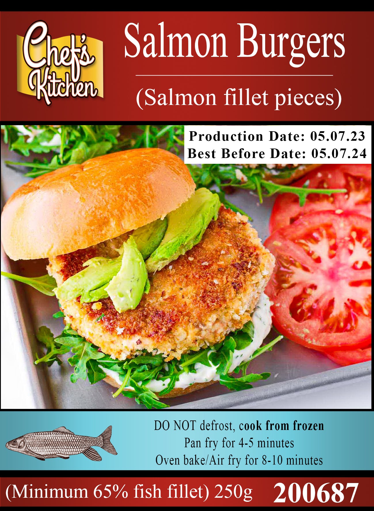 CK Salmon burgers x 2 (250g) with Lemon and pepper