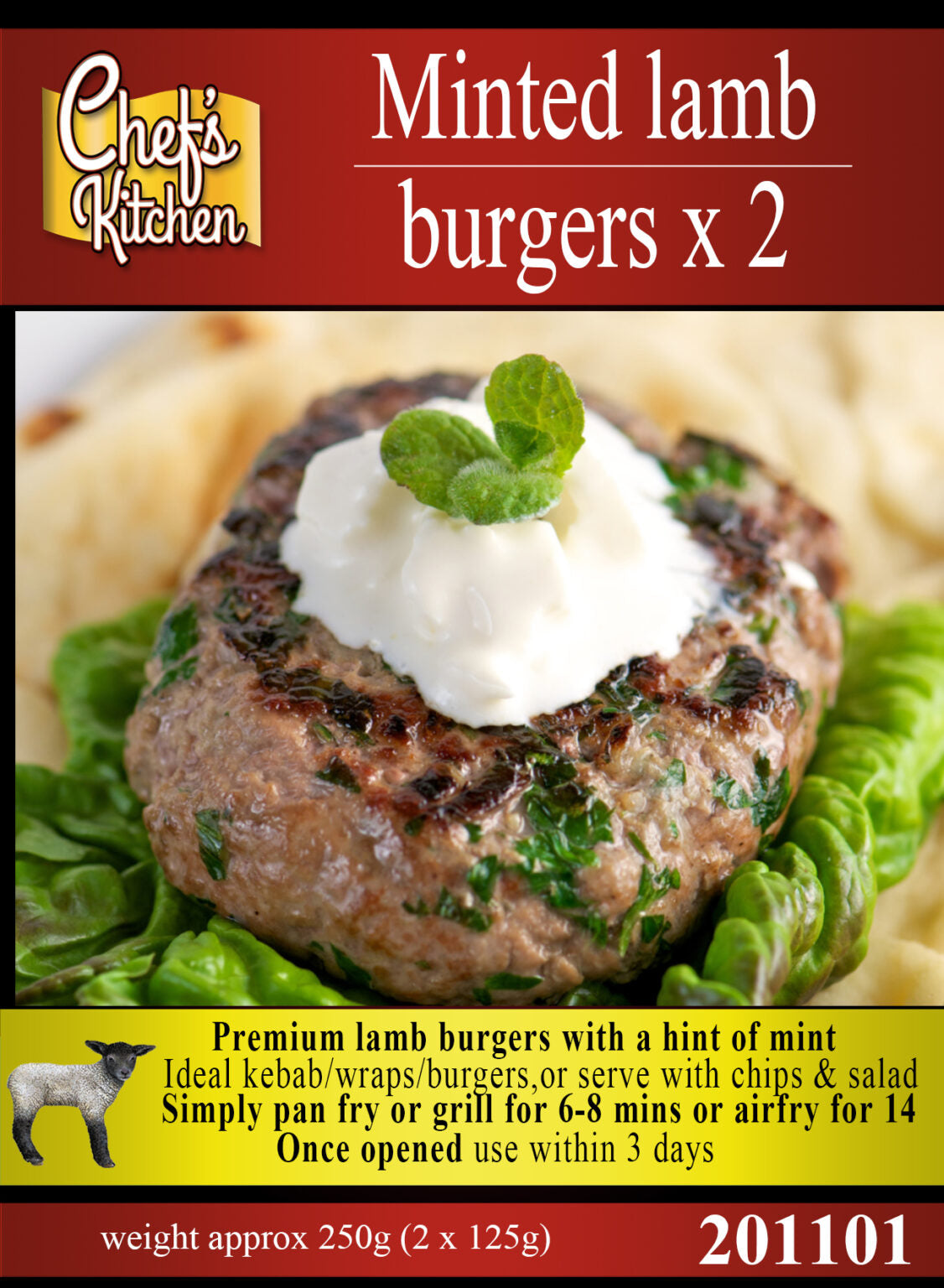 Minted Lamb burger x 2 (260g)