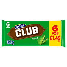 McVities Club Mint Chocolate Bars 7*22g 154g